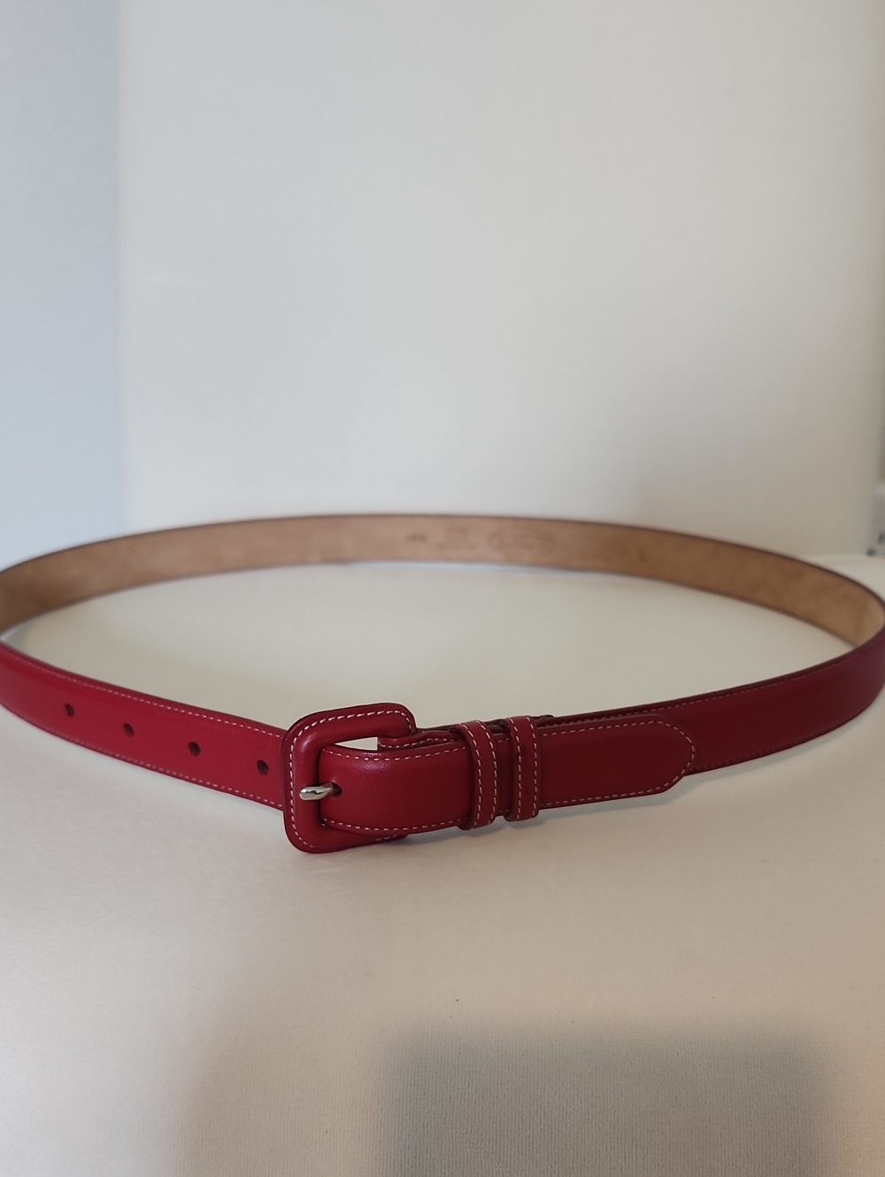 Talbots Red Leather Belt with Contrast Stitching Sz L